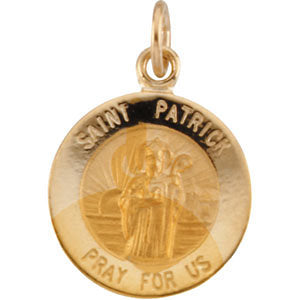 14k Yellow Gold 12mm Round St. Patrick Medal
