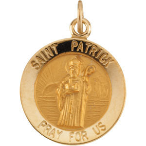 14k Yellow Gold 15mm Round St. Patrick Medal