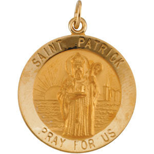 14k Yellow Gold 22mm Round St. Patrick Medal