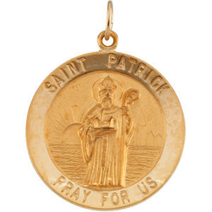 14k Yellow Gold 25mm Round St. Patrick Medal