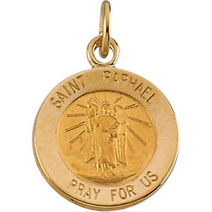 14k Yellow Gold 12mm Round St. Raphael Medal