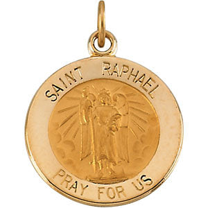14k Yellow Gold 15mm Round St. Raphael Medal