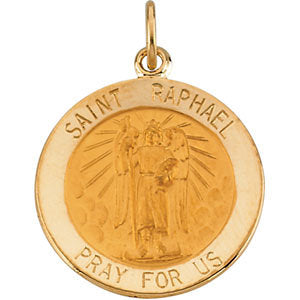 14k Yellow Gold 18mm Round St. Raphael Medal