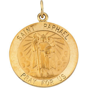 14k Yellow Gold 22mm Round St. Raphael Medal