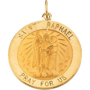 14k Yellow Gold 25mm Round St. Raphael Medal