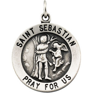 Sterling Silver 18mm Round St. Sebastian 18" Necklace