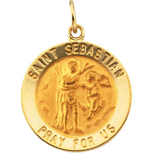 14k Yellow Gold 18.2mm Round St. Sebastian Medal
