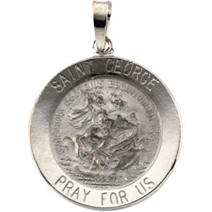 14k White Gold 18mm Round St. George Medal