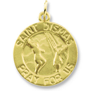 14k Yellow Gold 15mm Round St. Dismas Medal