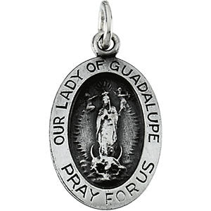 Sterling Silver 15.25x10.75mm Oval Our Lady of Guadalupe Medal