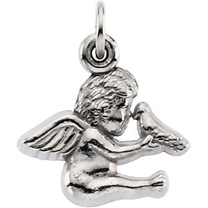 14k White Gold Cherub Pendant