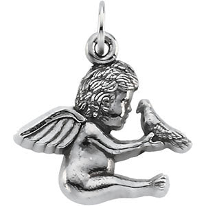 14k White Gold Cherub Pendant