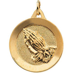 14k Yellow Gold 19mm Round Praying Hands Pendant