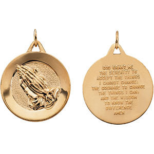 14k Yellow Gold 21mm Round Praying Hands Pendant