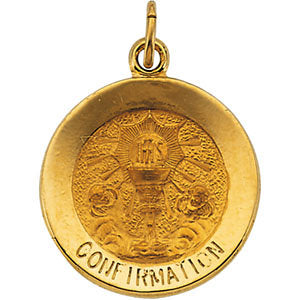 14k Yellow Gold 15mm Round Confirmation Pendant Medal