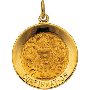 14k Yellow Gold 18.25mm Round Confirmation Pendant Medal