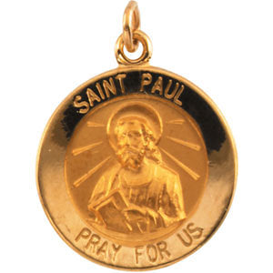14k Yellow Gold 15mm Round St. Paul the Apostle Medal