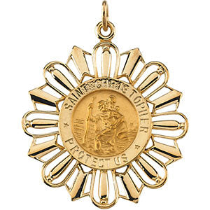 14k Yellow Gold 30x26mm St. Christopher Medal