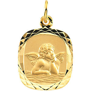 14k Yellow Gold 14x13mm Angel Medal