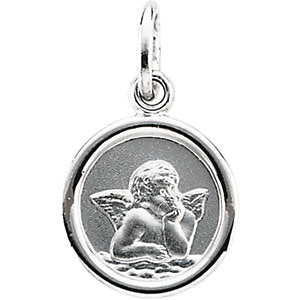 14k Yellow Gold 12mm Round Angel Medal