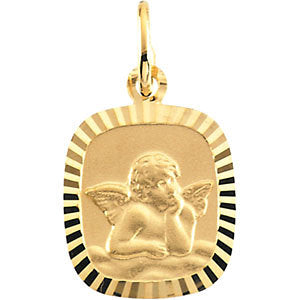 14k Yellow Gold 12x11mm Angel Pendant Medal