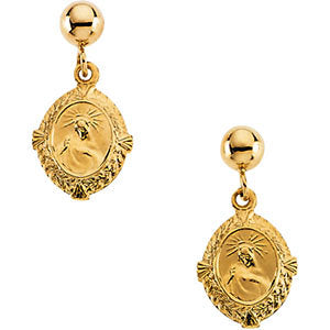 14k Yellow Gold Sacred Heart of Jesus Earrings