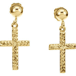 14k Yellow Gold Cross & Ball Earrings