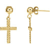 Pair of 11.00x08.00 mm Cross Ball Dangle Earrings in 14K Yellow Gold