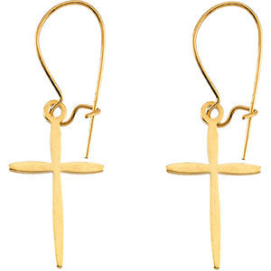 14k Yellow Gold Cross Earrings