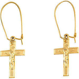 14k Yellow Gold 14x9mm Crucifix Earrings