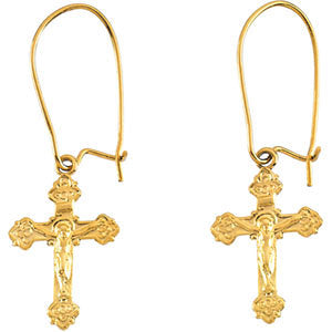 14k Yellow Gold Crucifix Earrings