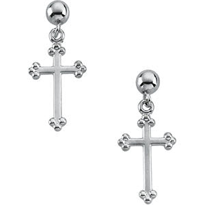 14k Yellow Gold Cross & Ball Earrings