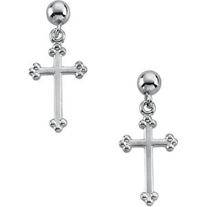 14k Yellow Gold Cross & Ball Earrings