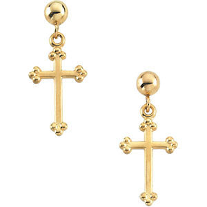 14k White Gold Cross & Ball Earrings