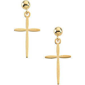 14k Yellow Gold Cross & Ball Earrings