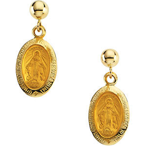 14k Yellow Gold 12x9mm Miraculous Dangle Earrings