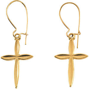 14k Yellow Gold Cross Earrings