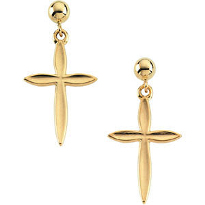 14k White Gold Cross & Ball Earrings
