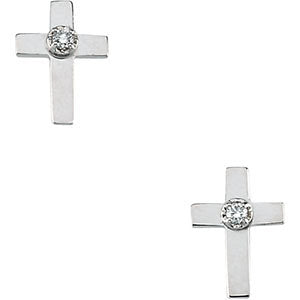 14k White Gold Cross Earrings