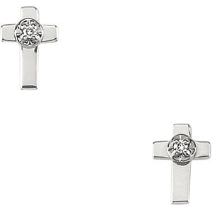 14k White Gold Cross Earrings