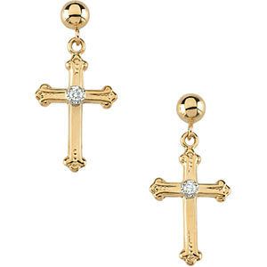 14k White/Yellow Gold Cross & Ball Earrings