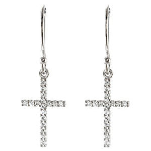 14k White Gold 1/6 CTW Diamond Cross Earrings