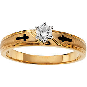 14k Yellow Gold Cross Solitaire Engagement Ring or Duo Band, Size 6