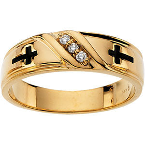 14k Yellow Gold Cross Solitaire Wedding Band, Size 11