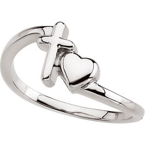 14k White Gold Cross & Heart Chastity Rings® , Size 6