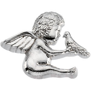 14k White Gold Cherub & Dove Lapel Pin