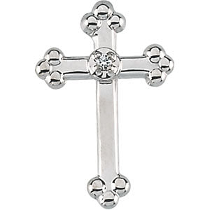 14.00x09.00 mm Cross Lapel Pin with Diamond in 14K White Gold