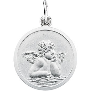 14k White Gold 18mm Angel Medal
