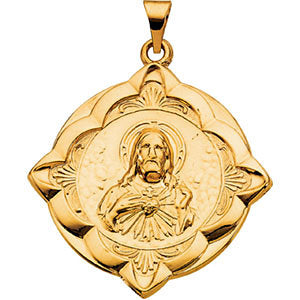 14k Yellow Gold 31x31mm Sacred Heart Medal