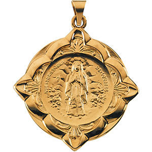14k Yellow Gold 31x31mm Our Lady of Lourdes Medal